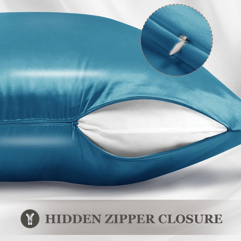 Adubor 100% Silk Pillowcase - Mulberry Silk Pillow Cases, 23 Momme 6A Grade Fibers, Silk Pillow Case for Hair and Skin Health, with Hidden Zipper (Standard 20''Ã—26'', Peacock Blue) - Image 4